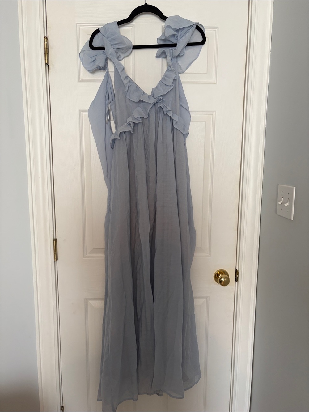 NWT “Bridgerton style” Light Blue Ruffle Strap open back Dress